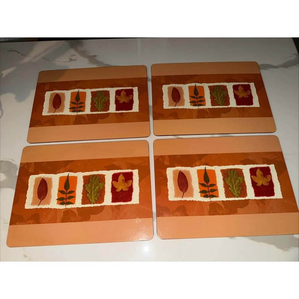Set 4 Fall Leaves Cork Backed Placemats Classic Harvest Glossy 11